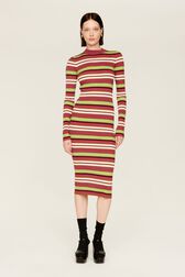 Women Multicolor Striped Maxi Dress Multico emerald striped front worn view