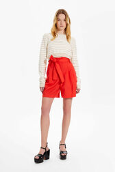 Women Two-Colour Long-Sleeve Crop Top Striped ecru/beige front worn view