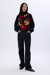 Oversized high neck sweater Navy front worn view
