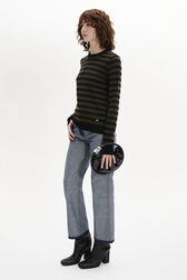 Striped Long-Sleeved Crew Neck Sweater Striped black/khaki details view 1
