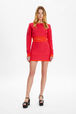 Top court manches longues bicolore femme Raye fuchsia/corail vue portée de face