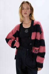 Cardigan rayé brossé en laine melangé Rayures noir/rose vue de détail 2