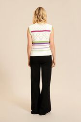 Women Multicolor Striped Openwork Tank Top Ecru back worn view