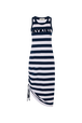 Robe longue col rond à bretelle rayée Raye blanc / bleu vue de face