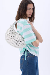 Sac Domino medium en cuir et studs Blanc vue portée de face