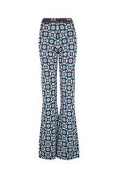 High-Waisted Flared Trousers Blue front view