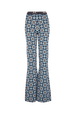 Flower Jacquard Knit High-Waisted Flared Trousers Blue front view