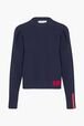 Pull en laine parme Raye noir/bleu vue de face