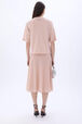 Short-sleeve sweater with rhinestone neckline Peach back worn view