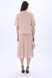 Short-sleeve sweater with rhinestone neckline Peach back worn view