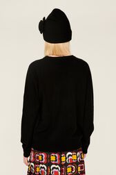 Women Wool Flowers Sweater Black back worn view