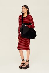 Robe longue chaussette rayée femme Raye noir/rouge vue de détail 3