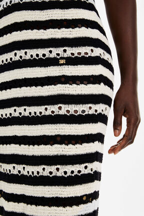 Women Striped Openwork Maxi Dress Black/ecru details view 1