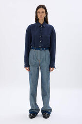 Cotton flannel shirt Blue front worn view