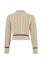 Long-Sleeved Crew-Neck Jumper Ecru front view