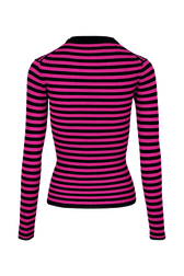 Women Multicoloured Striped Rib Sock Knit Sweater Black/fuchsia back view