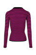 Women Multicoloured Striped Rib Sock Knit Sweater Black/fuchsia back view