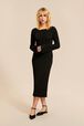 Robe longue maille côtelée femme Noir vue portée de face