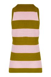 Women Two-Coloured Striped Openwork Tank Top Striped baby pink/khaki back view