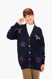 SR Iconic Symbols Cardigan Black/blue details view 1