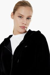 Women Velvet Hoodie Black details view 4