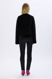 Short velvet quilted jacket Black back worn view