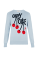 Women Cherry Print Sweater Baby blue front view