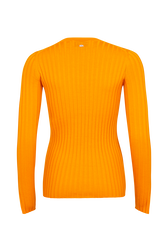 Wool Knit Crew-Neck Slit Sleeves Sweater Orange back view