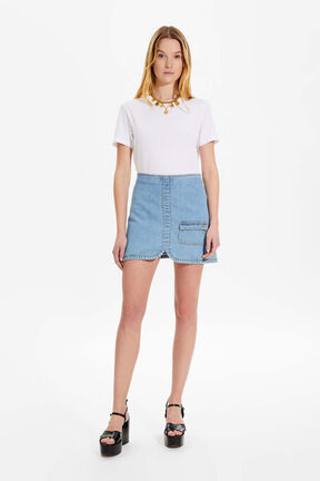Mini jupe jean femme Stonewashed indigo vue portée de face