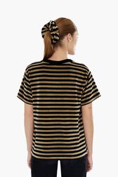 T-shirt velours femme Raye noir/kaki vue portée de dos