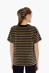 Women Velvet T-shirt Striped black/khaki back worn view