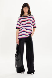 Short-sleeved striped jumper Pink front worn view