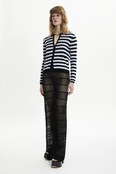 Women Striped Openwork Lace Trousers Black details view 1