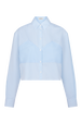 Chemise crop en coton à manches longues fines rayures Raye blanc / bleu vue de face
