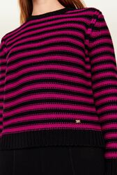 Pullover Big Poor Boy rayé femme Raye noir/fuchsia vue de détail 2