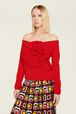 Women Plain Flower Sweater Red details view 2