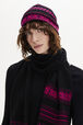 Fair Isle Print Wool Knit Beanie Hat Fuchsia front worn view