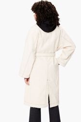 Punch Needle Embroidered Coat Ecru back worn view