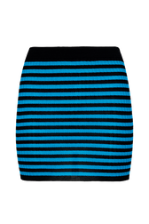 Women Rib Sock Knit Striped Mini Skirt Striped black/pruss.blue front view