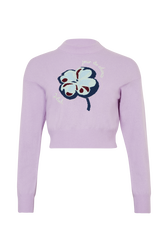 Intarsia Clover Print Cashmere Knit Crew-Neck Sweater Lilac front view