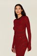 Women Rib Sock Knit Striped Maxi Dress Black/red details view 1