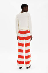 Women Two-Coloured Striped Openwork Trousers Striped coral/ecru back worn view