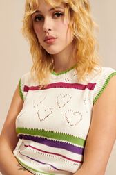 Women Multicolor Striped Openwork Tank Top Ecru details view 2