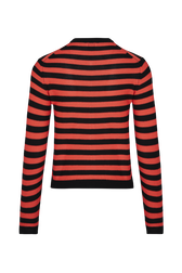 Women Poorboy knitted striped cardigan Striped black/coral back view