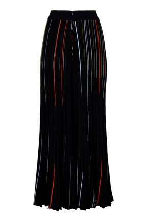 Women Multicolor Striped Long Pleated Skirt Black back view