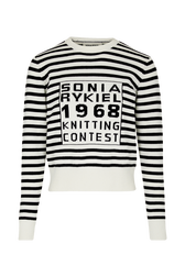 Pull rayé à col rond Raye noir/ecru vue de face