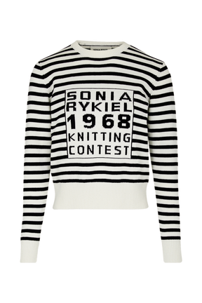 Pull rayé à col rond Raye noir/ecru vue de face