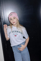 Printed Cotton Girl Oversized T-shirt - Bonton x Sonia Rykiel Grey front worn view