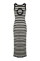 Robe longue rayures ajourées femme Raye noir/ecru vue de dos