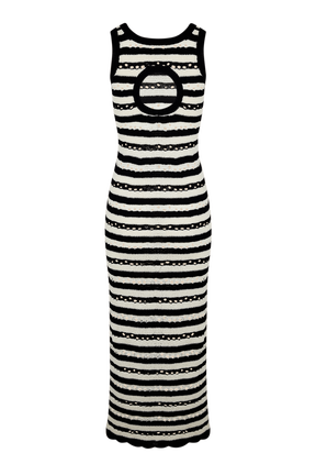 Women Striped Openwork Maxi Dress Black/ecru back view